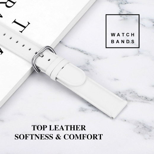 Universeel Smartwatch 20MM Bandje - Echt Leer - met RVS Gespsluiting - Wit afbeelding 6