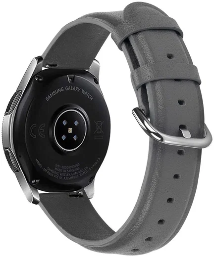 Universeel Smartwatch 20MM Bandje Echt Leer met RVS Gespsluiting Grijs afbeelding 2