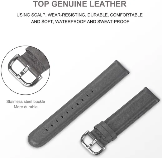 Universeel Smartwatch 20MM Bandje Echt Leer met RVS Gespsluiting Grijs afbeelding 4