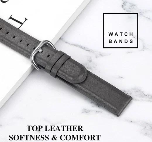 Universeel Smartwatch 20MM Bandje Echt Leer met RVS Gespsluiting Grijs afbeelding 6