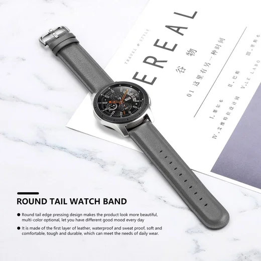 Universeel Smartwatch 20MM Bandje Echt Leer met RVS Gespsluiting Grijs afbeelding 5