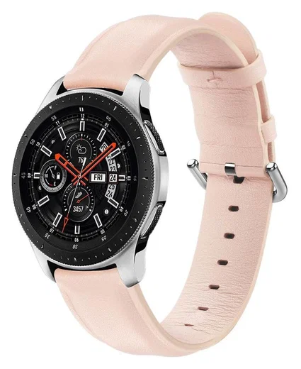 Universeel Smartwatch 20MM Bandje - Echt Leer - met RVS Gespsluiting - Roze afbeelding 1