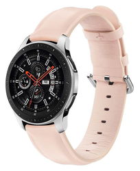 Universeel Smartwatch 20MM Bandje - Echt Leer - met RVS Gespsluiting - Roze afbeelding