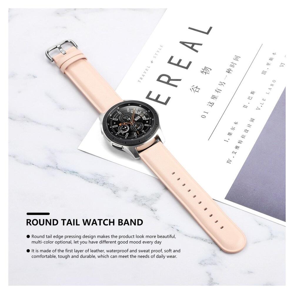 Universeel Smartwatch 20MM Bandje - Echt Leer - met RVS Gespsluiting - Roze afbeelding 5