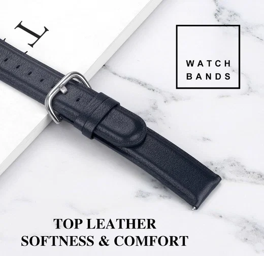 Universeel Smartwatch 20MM Bandje Echt Leer met RVS Gespsluiting Blauw afbeelding 6