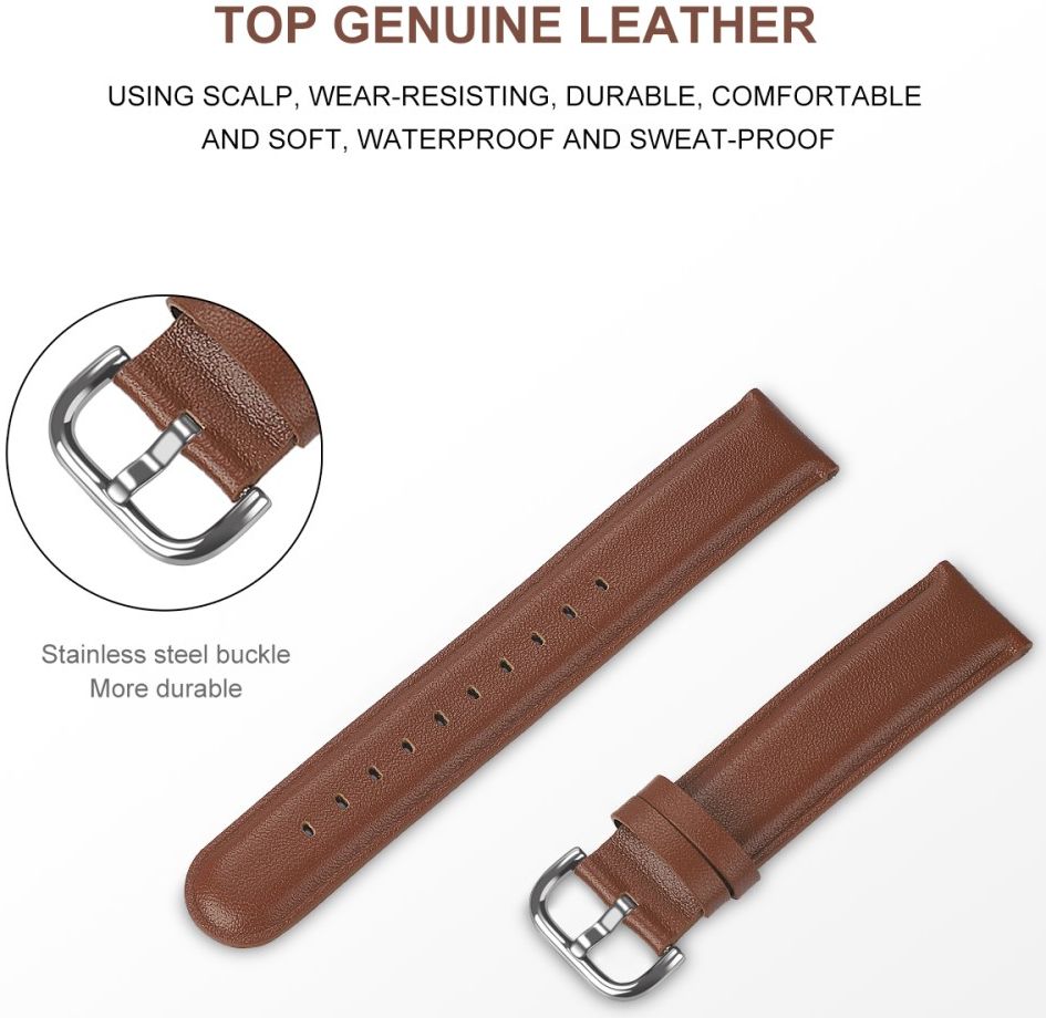 Universeel Smartwatch 20MM Bandje - Echt Leer - met RVS Gespsluiting - Bruin afbeelding 4