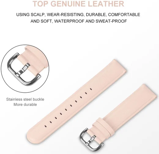 Universeel Smartwatch 22MM Bandje Echt Leer met RVS Gespsluiting Roze afbeelding 4