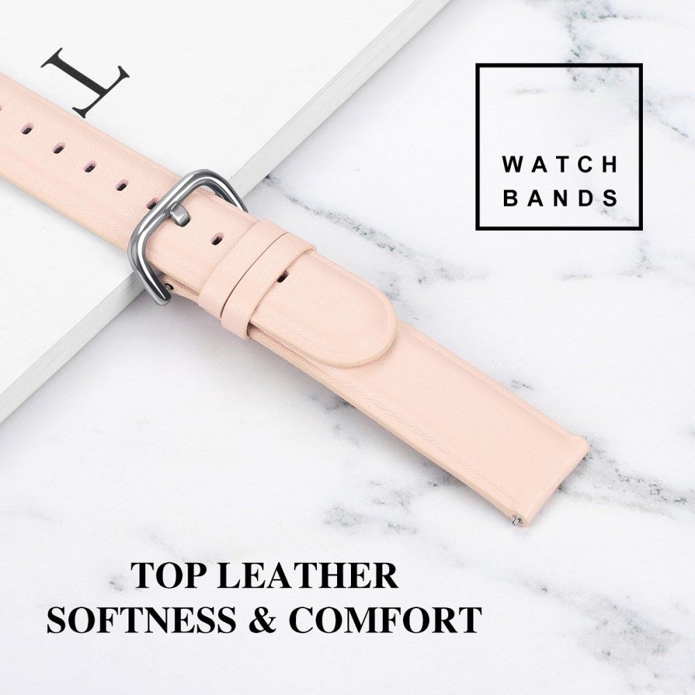 Universeel Smartwatch 22MM Bandje Echt Leer met RVS Gespsluiting Roze afbeelding 6