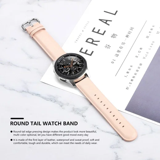 Universeel Smartwatch 22MM Bandje Echt Leer met RVS Gespsluiting Roze afbeelding 5