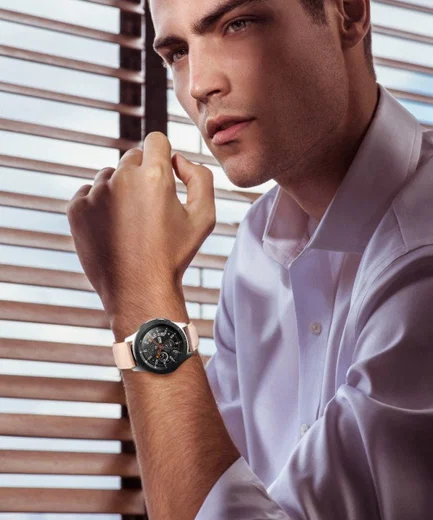 Universeel Smartwatch 22MM Bandje Echt Leer met RVS Gespsluiting Roze afbeelding 3