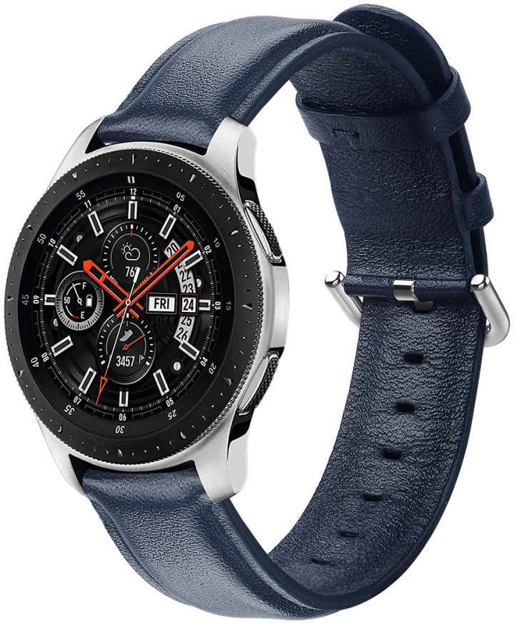 Universeel Smartwatch 22MM Bandje Echt Leer met RVS Gespsluiting Blauw afbeelding 1