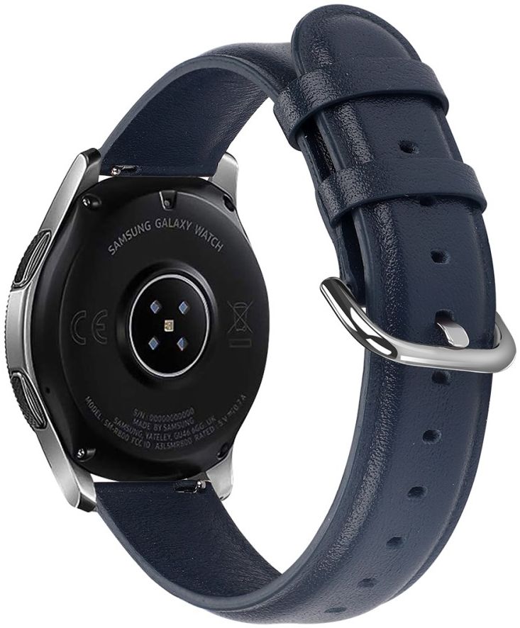 Universeel Smartwatch 22MM Bandje Echt Leer met RVS Gespsluiting Blauw afbeelding 2
