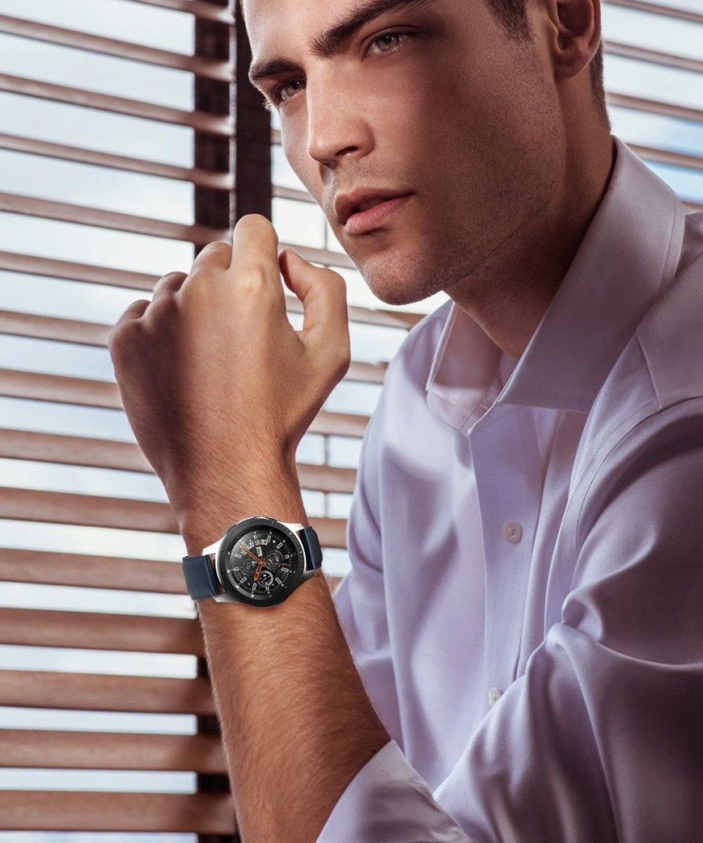 Universeel Smartwatch 22MM Bandje Echt Leer met RVS Gespsluiting Blauw afbeelding 3