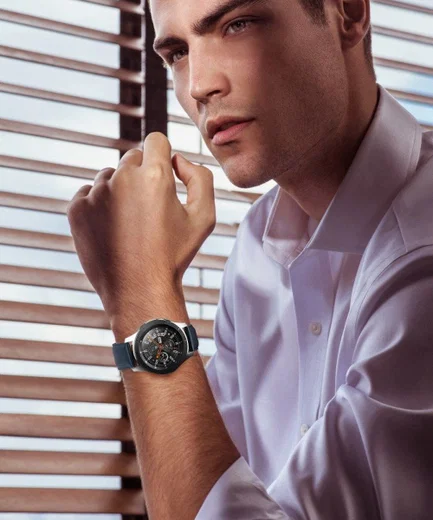 Universeel Smartwatch 22MM Bandje Echt Leer met RVS Gespsluiting Blauw afbeelding 3