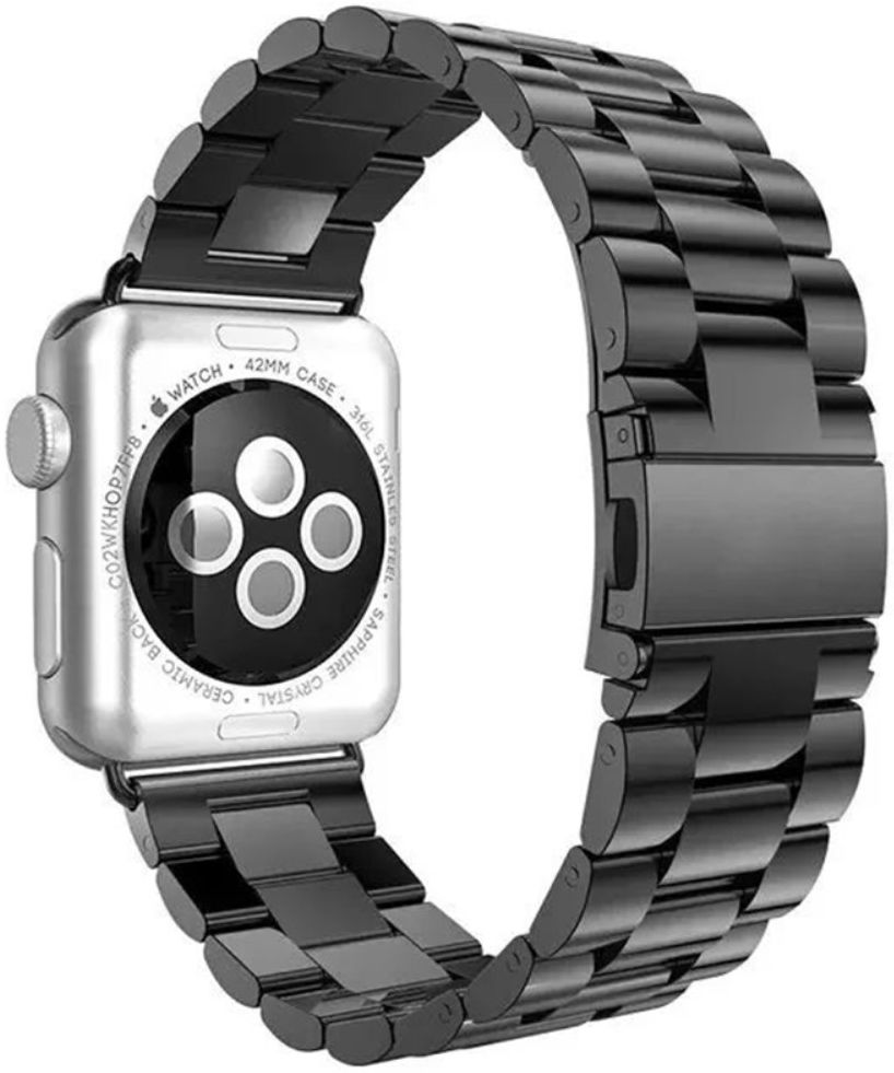 Apple Watch 1-10/SE/Ultra Bandje - 49/46/45/44/42MM - Roestvrij Staal - Zwart afbeelding 3