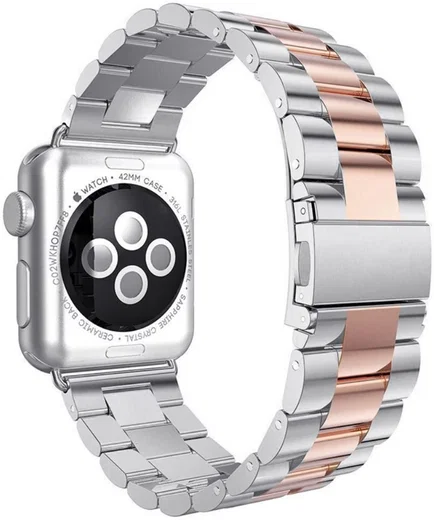 Apple Watch Bandje - 1-9/SE 41MM/40MM/38MM - Schakels - Staal RVS - Zilver Roze afbeelding 3