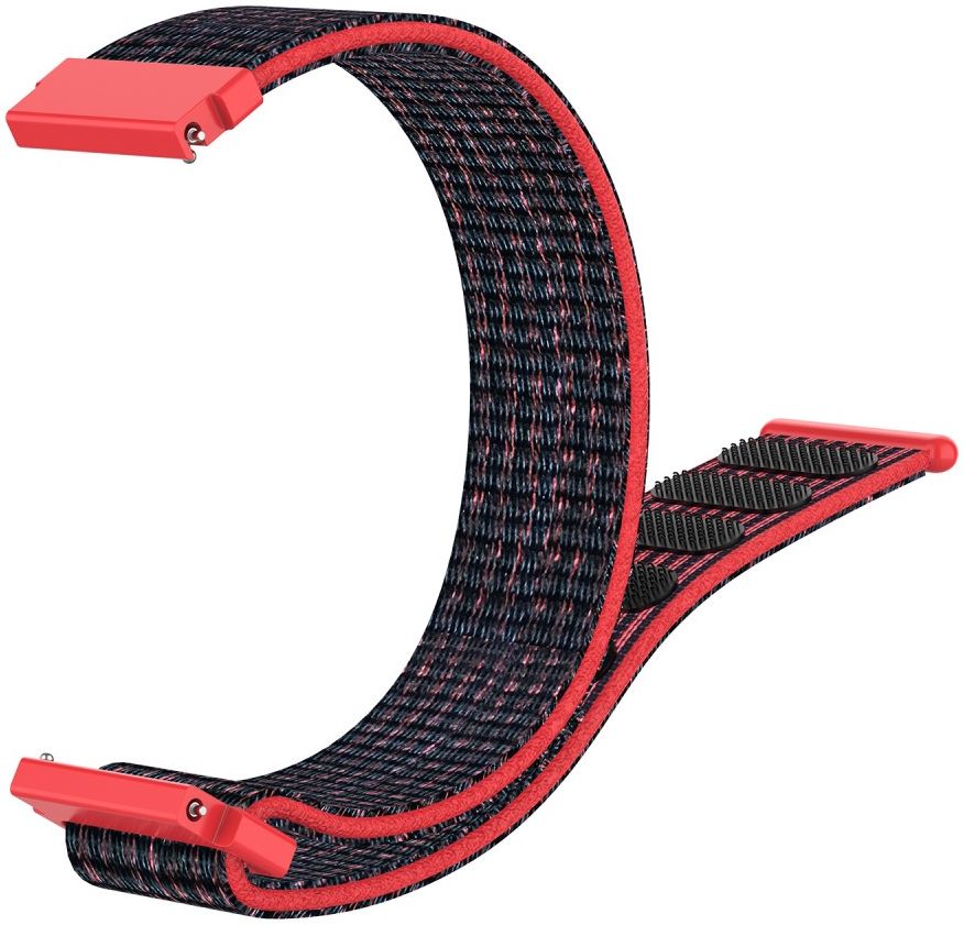 Universeel Smartwatch 22MM Bandje Nylon met Klittenband Zwart/Rood afbeelding 3