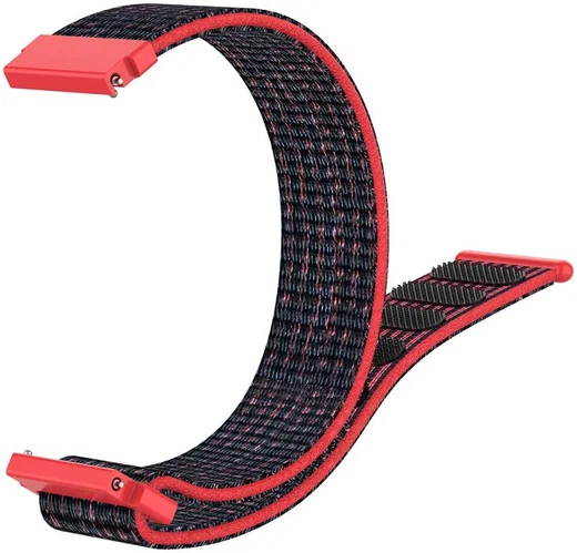 Universeel Smartwatch 22MM Bandje Nylon met Klittenband Zwart/Rood afbeelding 3