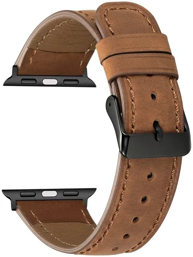 Apple Watch 45MM / 44MM / 42MM Bandje Echt Leer met Crackle Textuur Bruin afbeelding 3