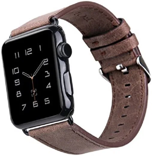 Apple Watch 45MM / 44MM / 42MM Bandje Echt Leer Gespsluiting Bruin afbeelding 2