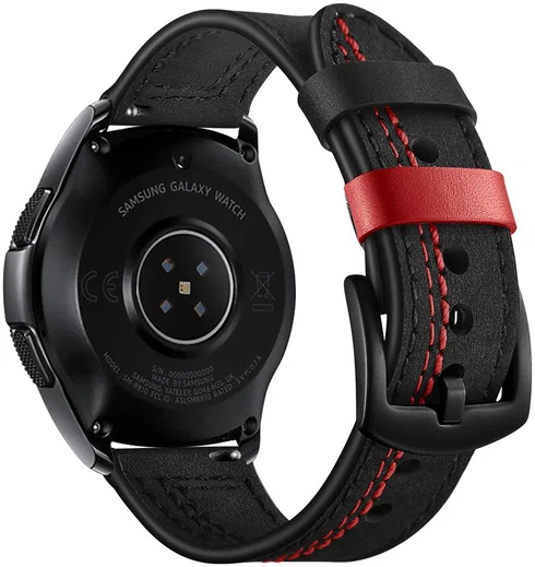 Universeel Smartwatch 22MM Bandje - Echt Leer - met Dubbele Stiksels - Zwart afbeelding 3