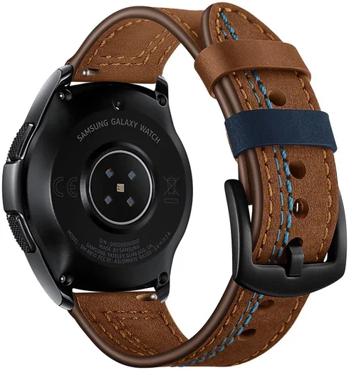 Universeel Smartwatch 22MM Bandje Echt Leer met Dubbele Stiksels Bruin afbeelding 3