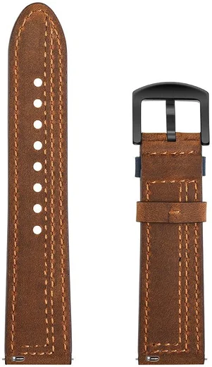 Universeel Smartwatch 22MM Bandje Echt Leer met Dubbele Stiksels Bruin afbeelding 7