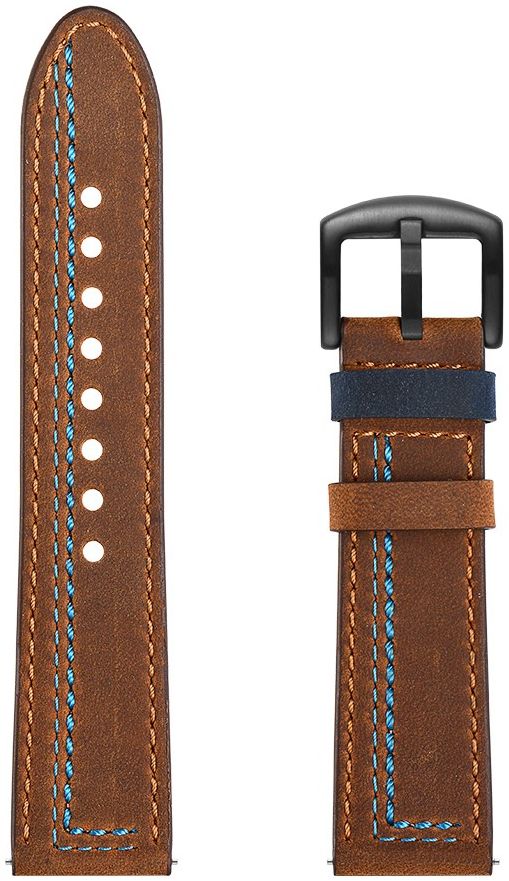 Universeel Smartwatch 22MM Bandje Echt Leer met Dubbele Stiksels Bruin afbeelding 6