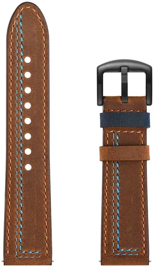 Universeel Smartwatch 22MM Bandje Echt Leer met Dubbele Stiksels Bruin afbeelding 6