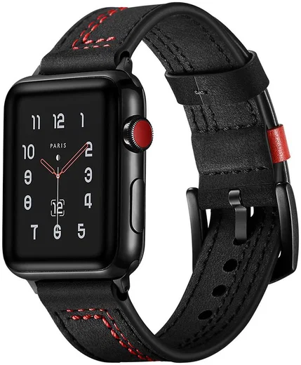 Apple Watch 1-10/SE/Ultra Bandje - 49MM/46MM/45MM/44MM/42MM - Echt Leer - Zwart afbeelding 1