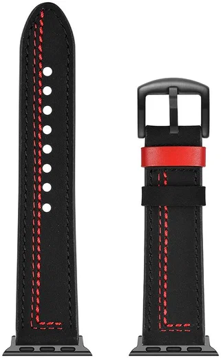 Apple Watch 1-10/SE/Ultra Bandje - 49MM/46MM/45MM/44MM/42MM - Echt Leer - Zwart afbeelding 7