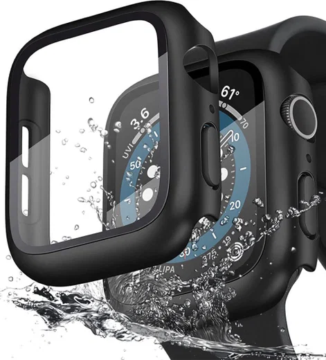 Apple Watch 42MM Hoesje - Hard Plastic Bumper met Tempered Glass - Zwart afbeelding 2