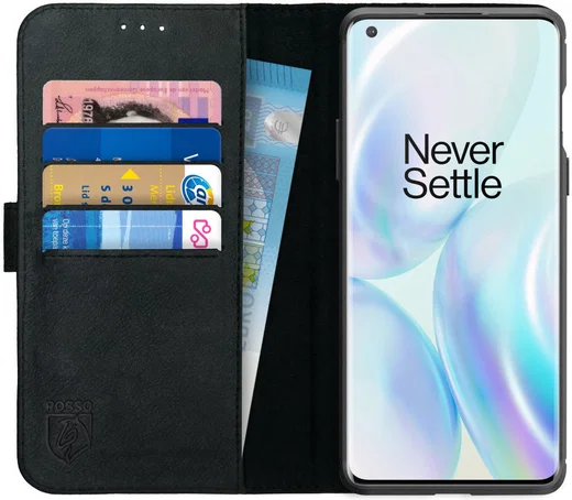 Rosso Deluxe OnePlus 8 Pro Hoesje Echt Leer Book Case Zwart afbeelding 1
