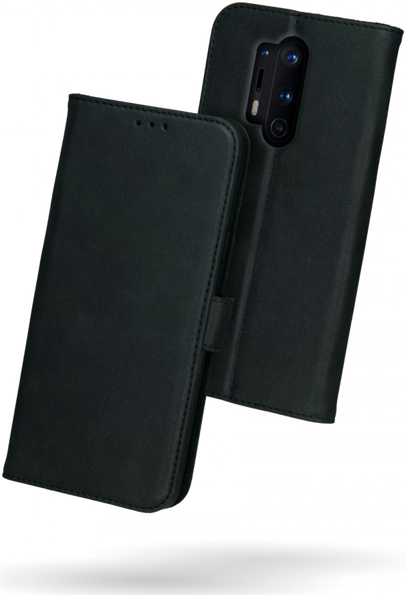 Rosso Deluxe OnePlus 8 Pro Hoesje Echt Leer Book Case Zwart afbeelding 2