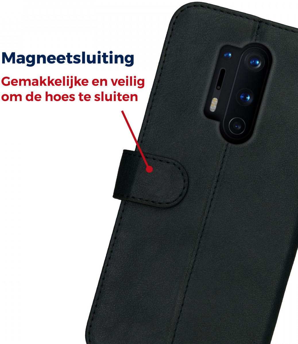 Rosso Deluxe OnePlus 8 Pro Hoesje Echt Leer Book Case Zwart afbeelding 8