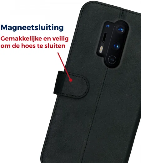 Rosso Deluxe OnePlus 8 Pro Hoesje Echt Leer Book Case Zwart afbeelding 8
