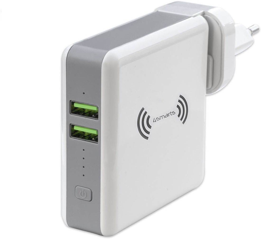 4smarts Powerbank 5.200 mAh met Draadloze Oplader en Reislader Set Wit afbeelding 1