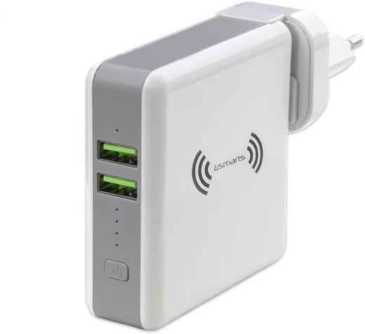 4smarts Powerbank 5.200 mAh met Draadloze Oplader en Reislader Set Wit afbeelding 1