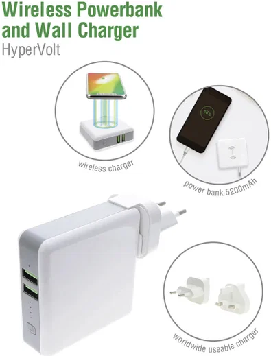 4smarts Powerbank 5.200 mAh met Draadloze Oplader en Reislader Set Wit afbeelding 4