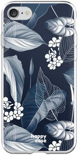 HappyCase Apple iPhone 8 Flexibel TPU Hoesje Blue Leaves Print afbeelding 4
