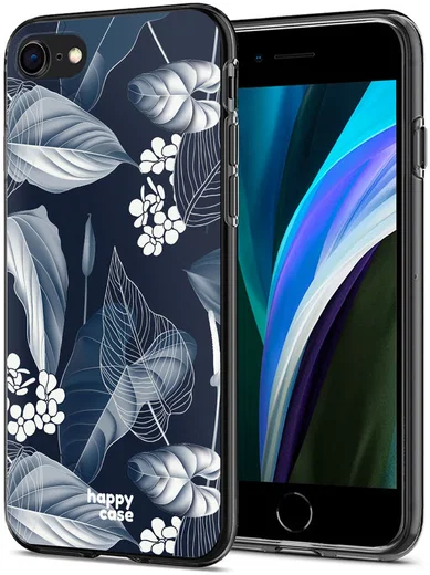 HappyCase Apple iPhone 8 Flexibel TPU Hoesje Blue Leaves Print afbeelding 2