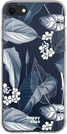 HappyCase Apple iPhone 8 Flexibel TPU Hoesje Blue Leaves Print afbeelding 1