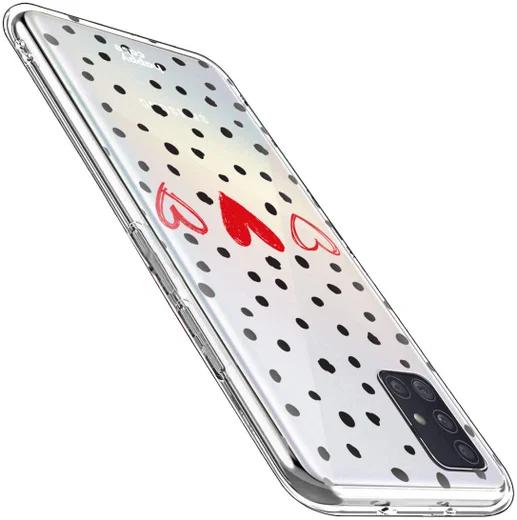 HappyCase Samsung Galaxy A51 Hoesje Flexibel TPU Stip Hartjes Print afbeelding 3