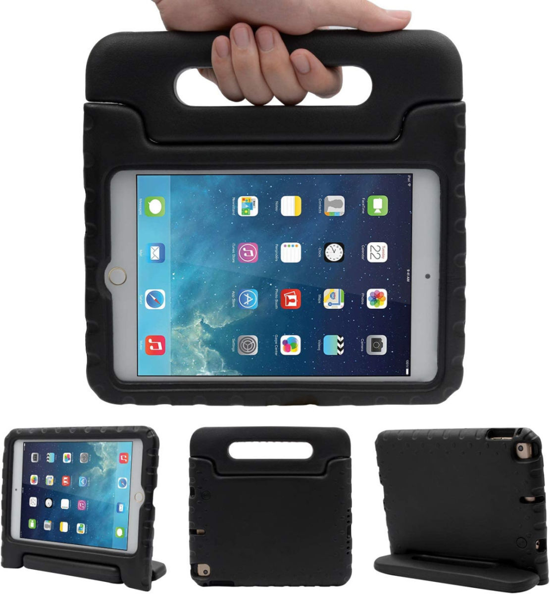 Apple iPad Mini 1/2/3/4/5 Kinder Tablethoes met Handvat Zwart afbeelding 2
