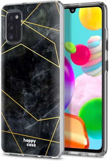 HappyCase Samsung Galaxy A41 Flexibel TPU Hoesje Zwart Marmer print afbeelding 2