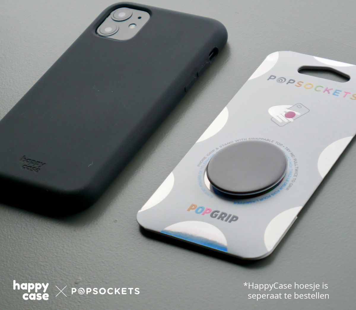PopSockets X HappyCase PopGrip PopTop Greep en Standaard Zwart afbeelding 5