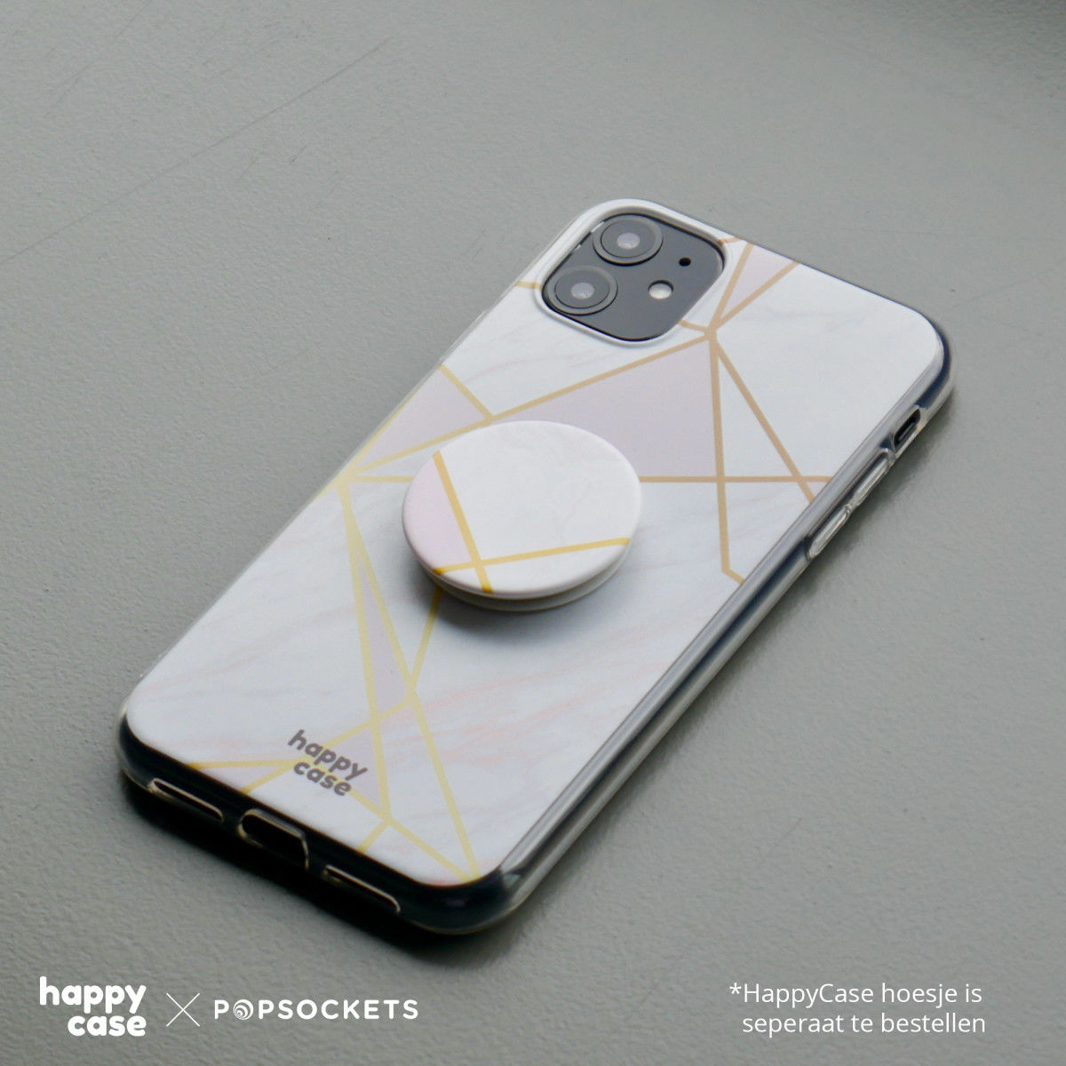 PopSockets X HappyCase PopGrip PopTop Greep en Standaard Roze Marmer afbeelding 9