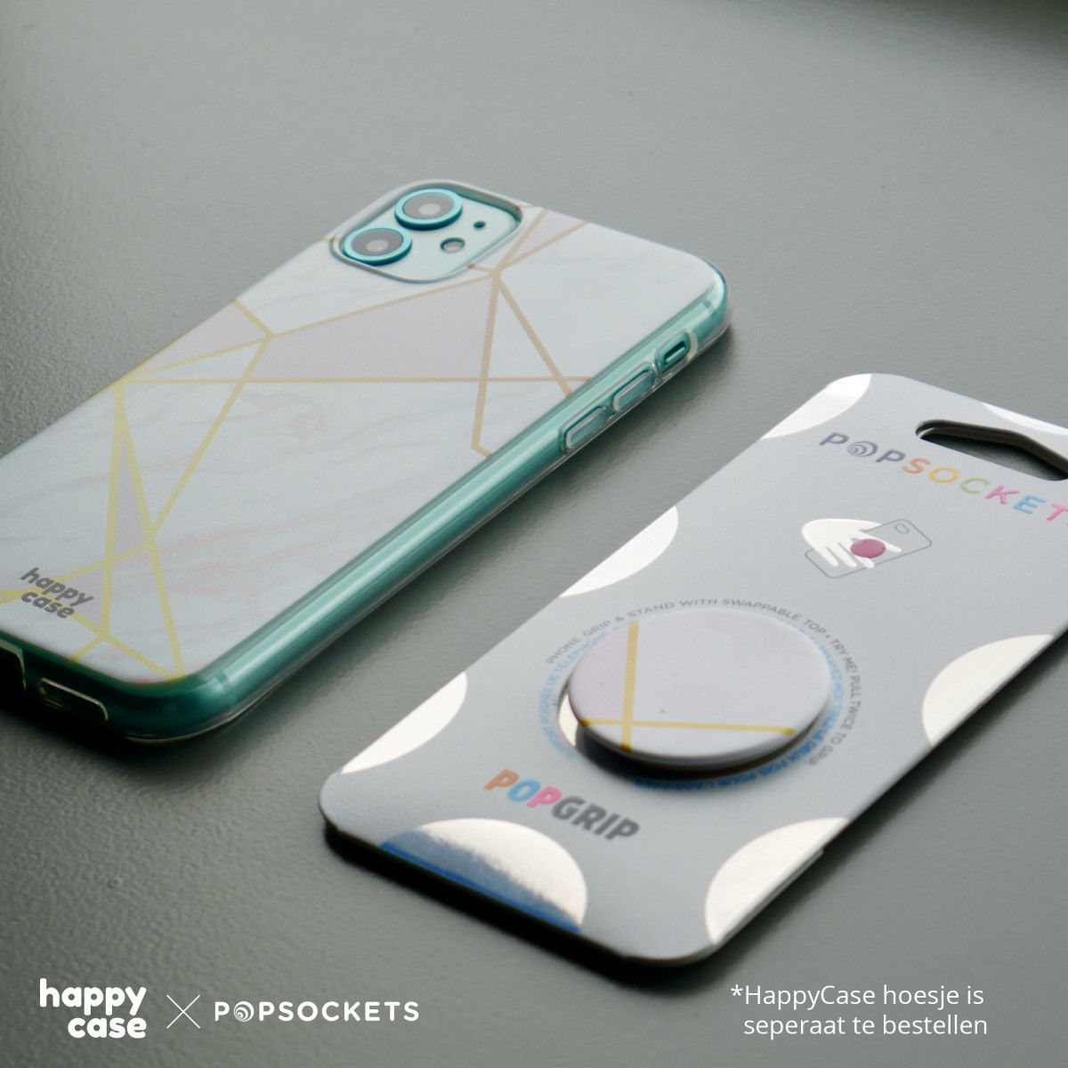 PopSockets X HappyCase PopGrip PopTop Greep en Standaard Roze Marmer afbeelding 5