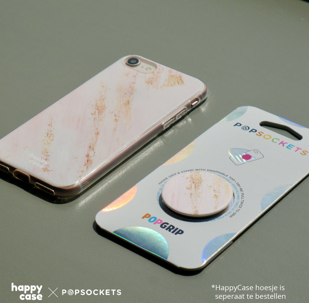 PopSockets X HappyCase PopGrip PopTop Greep en Standaard Pink Marmer afbeelding 6