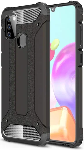 Samsung Galaxy A21S Hoesje Shock Proof Hybride Back Cover Zwart afbeelding 1